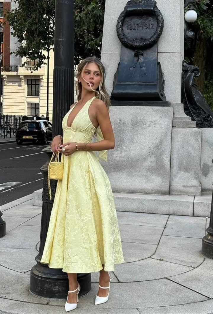 Niamh | Elegant Embroidered Deep V Sleeveless Dress