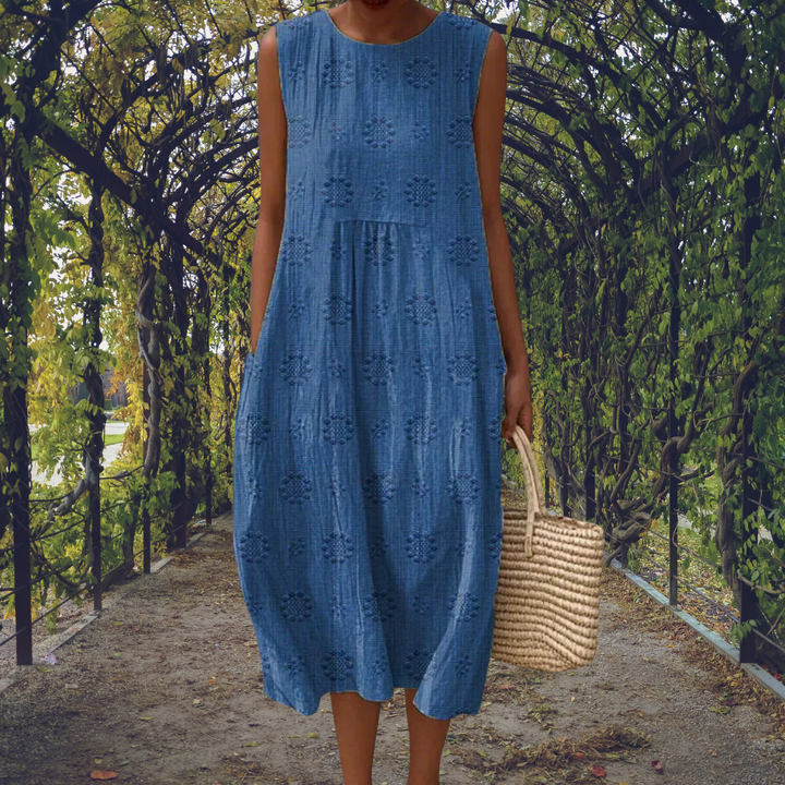 Aikaterini | Elegant sleeveless cotton dress with pockets