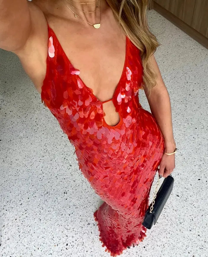 Kalea | Glitter Sequins Backless Strap Dress