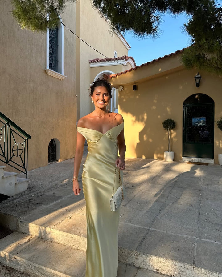 Dove | Strapless Satin Off-Shoulder Evening Dress