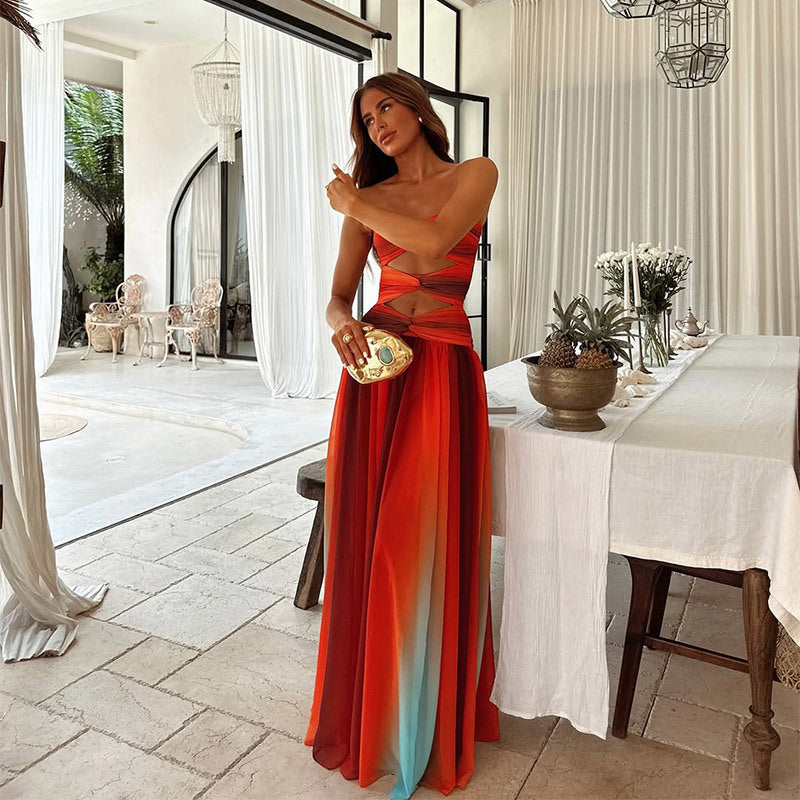 Aziza | Hollow Out Tie-Dye Gradient Long Dress
