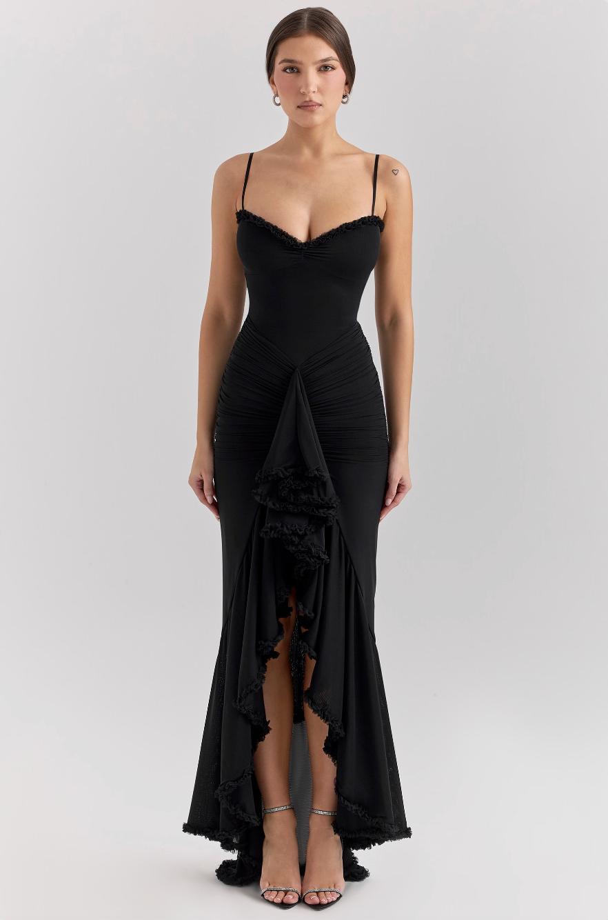 Fauna | Ruched Ruffle Dovetail Party Dress