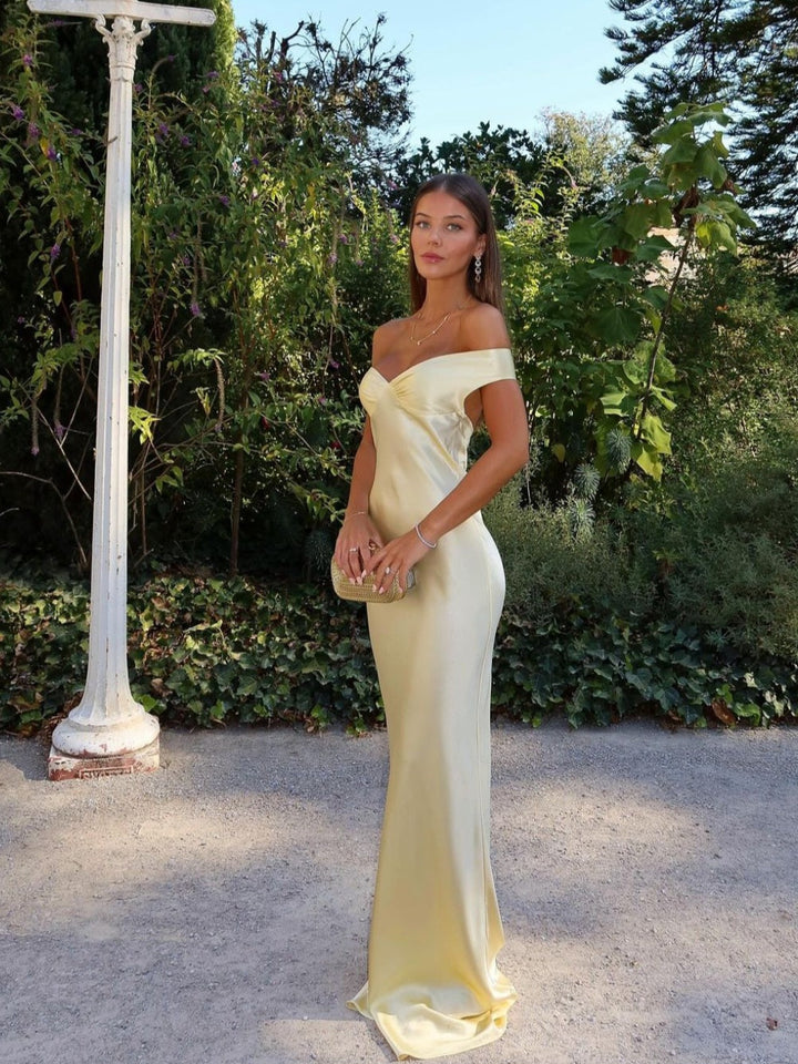 Dove | Strapless Satin Off-Shoulder Evening Dress