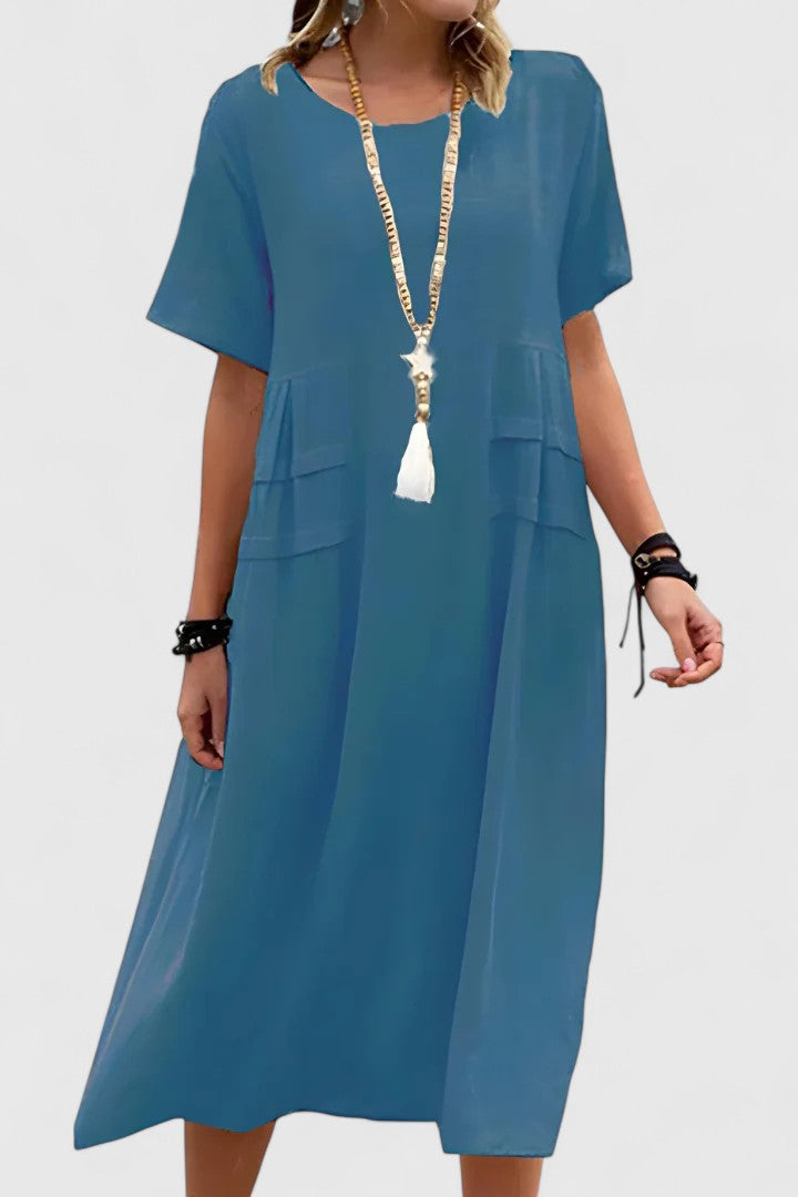 Chloe | Loose Short-Sleeve Pocket Midi Dress