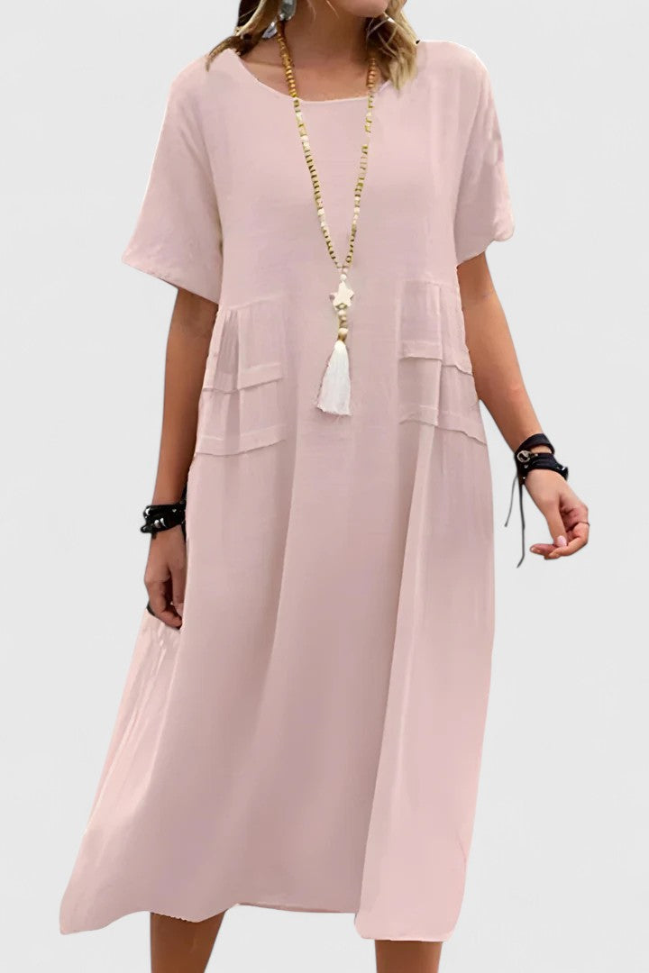 Chloe | Loose Short-Sleeve Pocket Midi Dress