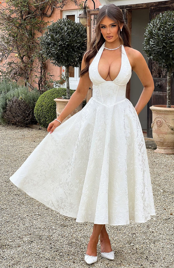 Niamh | Elegant Embroidered Deep V Sleeveless Dress