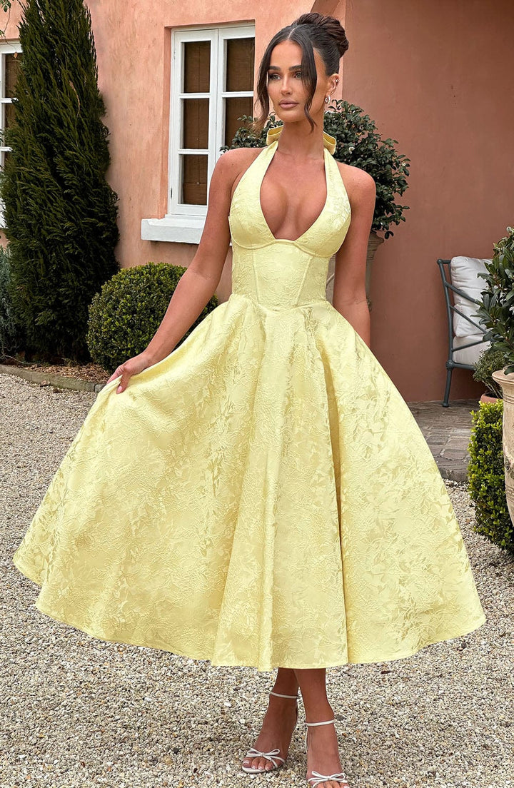 Niamh | Elegant Embroidered Deep V Sleeveless Dress