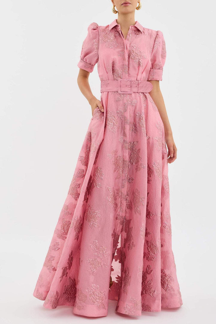 Aven | Retro Pink Lapel High Waist Dress